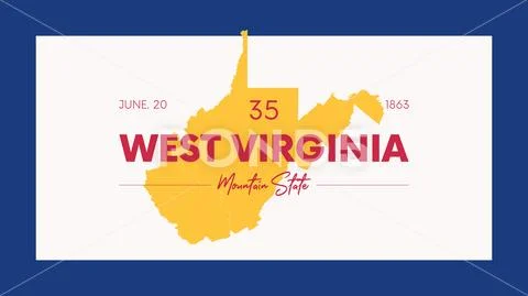 35 of 50 states of the United States with a name, nickname, and date admitted Stock Illustration