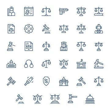 35 64x64 Regular Line PIXEL Perfect Vector Icons for Law Projects Ilustração Stock