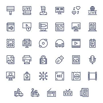 35 64x64 Regular Line PIXEL Perfect Vector Icons for Media Projects Stock Illustration