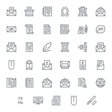 35 64x64 Regular Line Vector Icons optimized for Letter Editable display Stock Illustration