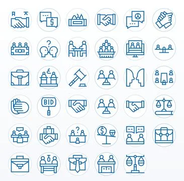35 64x64 Vector Icons for Negotiation in Grid Fitted Regular Line Format 스톡 일러스트
