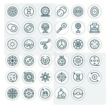 35 Circular PIXEL Perfect Vector Icons in 128x128 Regular Line Aesthetic Stock Illustration