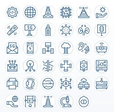 35 Detail Enhanced Regular Line Vector Icons from Technology Collection Illustrazione stock