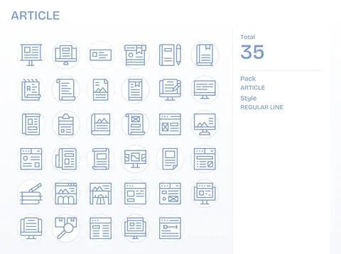 35 Detail Enhanced Regular Line Vector Icons designed for Article Interface 스톡 일러스트
