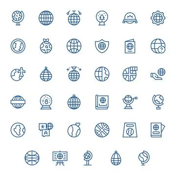 35 Display Perfect Regular Line Vector Icons designed for Globe Interface Ilustración de archivo