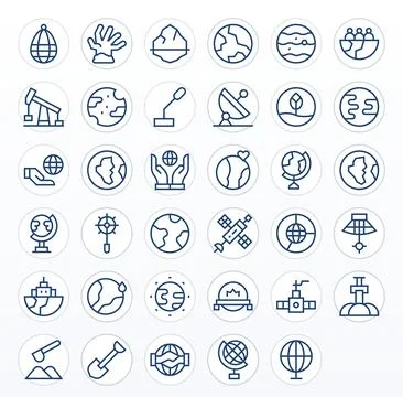 35 Display Perfect Regular Line Vector Icons designed for Earth Interface 스톡 일러스트