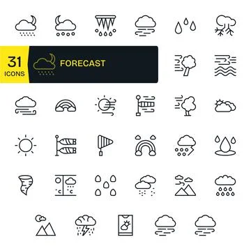 35 Display Perfect Vector Icons themed around Forecast in 64x64 Regular Lin.. Stock Illustration