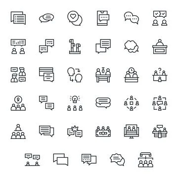 35 Editable 64x64 Vector Icons for Discussion in elegant Regular Line design Stockillustratie
