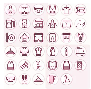 35 Editable Regular Line Vector Icons designed for Garment Interface Stock Illustration