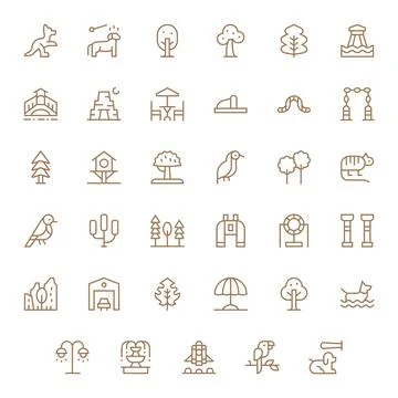 35 Editable Regular Line Vector Icons from Park Collection Stock Illustration