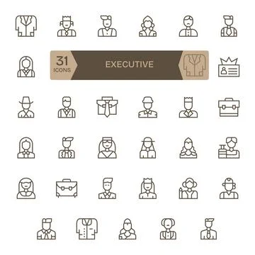 35 Executive Pixel Aligned Vector Icons in 256x256 Regular Line Aesthetic Stock Illustration