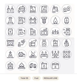 35 Fuel Editable Vector Icons in 64x64 Regular Line Aesthetic Stock Illustration