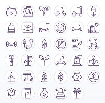 35 Grid Fitted High Resolution Vector Icons for EcoFriendly in elegant Regu.. Stock Illustration