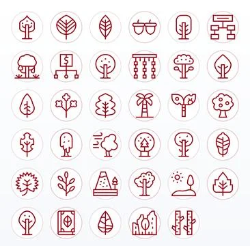 35 Grid Fitted High Resolution Vector Icons for Tree in elegant Regular Lin.. Stock Illustration