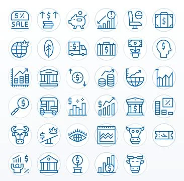 35 Grid Fitted Regular Line Vector Icons designed for Economy Interface Stock Illustration