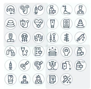 35 Grid Fitted Regular Line Vector Icons designed for Therapy Interface Stock Illustration