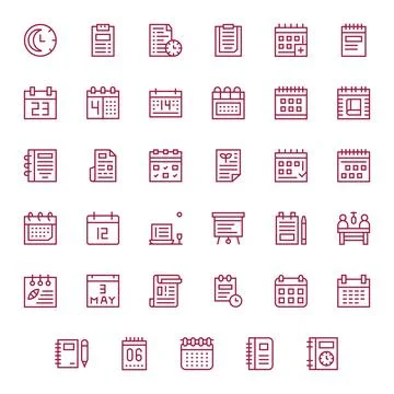 35 Grid Fitted Regular Line Vector Icons designed for Agenda Interface Stock Illustration