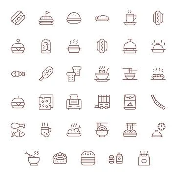 35 High Resolution Pixel Optimized Vector Icons for Lunch in Regular Line The Stock Illustration