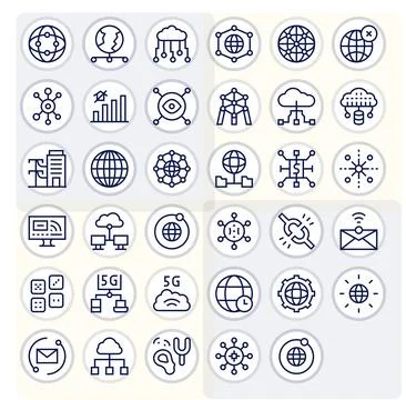 35 High Resolution PIXEL Perfect Vector Icons for Connectivity in Regular L.. Stock Illustration