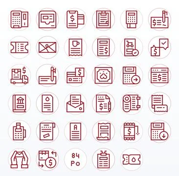 35 High Resolution PIXEL Perfect Vector Icons for Receipt in Regular Line The Stock Illustration