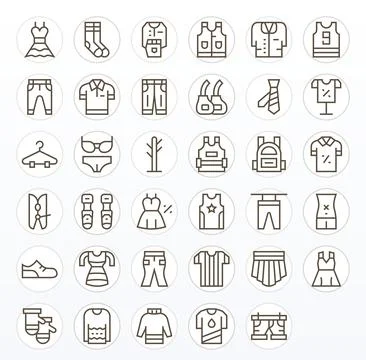35 High Resolution Regular Line Vector Icons optimized for Apparel Pixel Al.. 스톡 일러스트