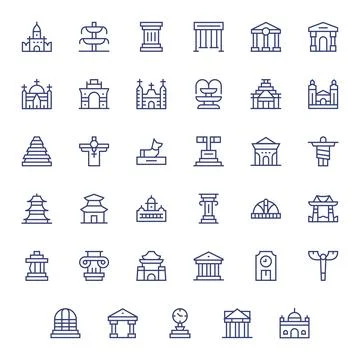 35 High Resolution Regular Line Vector Icons optimized for Monument Editabl.. Stock Illustration