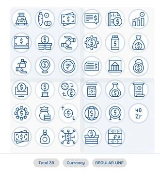 35 High Resolution Regular Line Vector Icons optimized for Currency Pixel O.. Stock Illustration