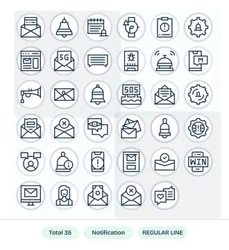 35 High Resolution Regular Line Vector Icons optimized for Notification Dis.. Ilustración de archivo