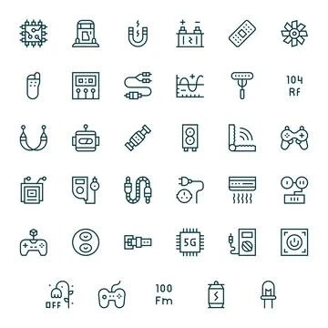 35 High Resolution Vector Icons for Electronics in Detail Enhanced Regular .. Stock Illustration
