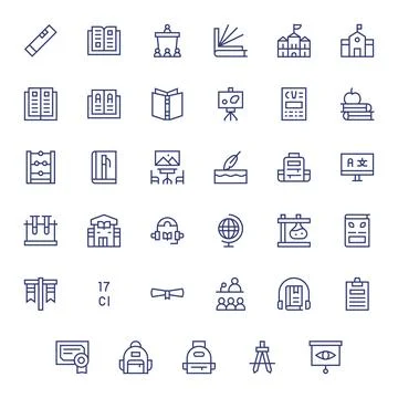 35 High Resolution Vector Icons for Education with Detail Enhanced Regular .. Illustrazione stock