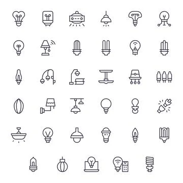 35 High Resolution Vector Icons for Bulb with Pixel Aligned Regular Line cl.. Stockillustratie