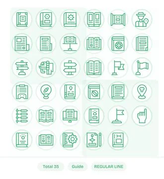 35 High Resolution Vector Icons for Guide in Display Perfect Regular Line F.. Stock Illustration
