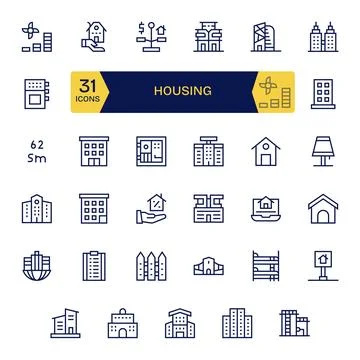 35 Housing Pixel Optimized Vector Icons in High Resolution Regular Line Aes.. 스톡 일러스트