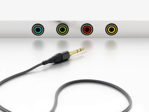 3.5 inch plug and jacks isolated on white background. 3D illustration Illustrazione stock