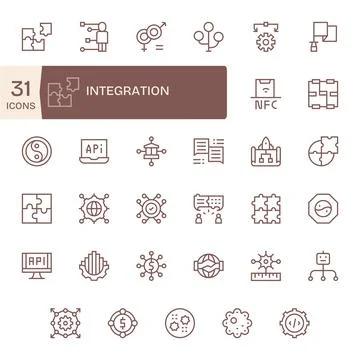 35 Integration Pixel Aligned Vector Icons in 128x128 Regular Line Aesthetic 스톡 일러스트