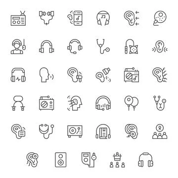 35 Listening Display Perfect Vector Icons in 64x64 Regular Line Aesthetic Stock Illustration