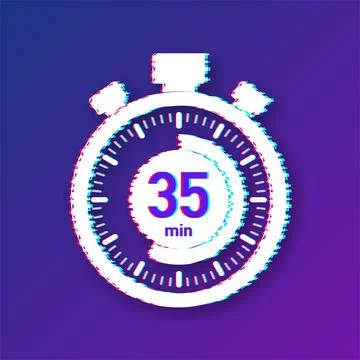 The 35 minutes, stopwatch vector glitch icon. Stopwatch icon in flat style Stock Illustration