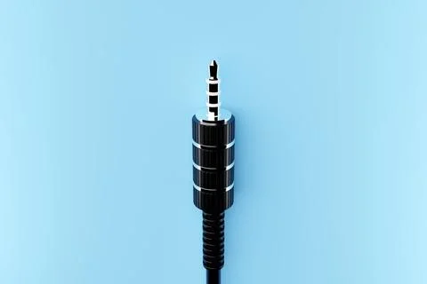 3.5 mm audio mini jack plug  isolated on a  blue  background.  3d  illustrati Stock Illustration