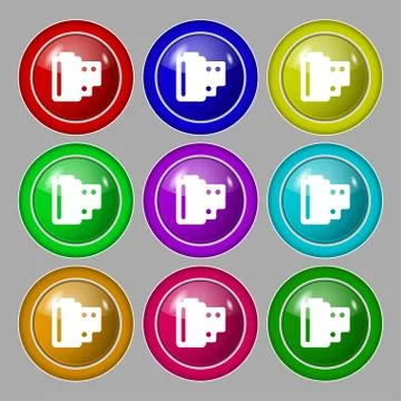35 mm negative films icon sign. symbol on nine round colourful buttons. Vecto Stock Illustration