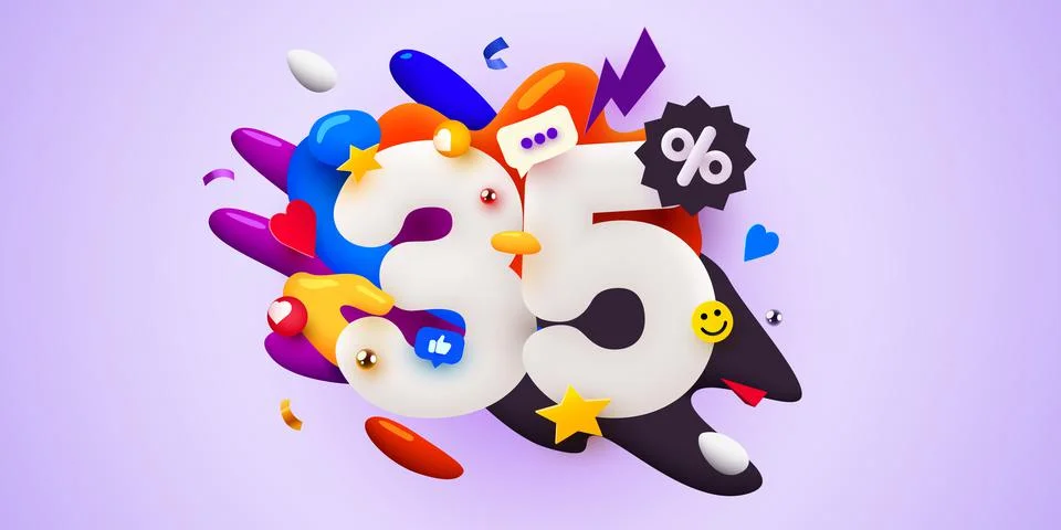 35 percent Off. Discount creative composition. 3d sale symbol with decorative Stock Illustration