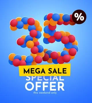 35 percent Off. Discount creative composition. Mega Sale. Stock Illustration