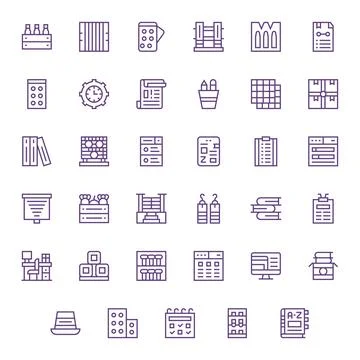 35 Pixel Aligned Regular Line Vector Icons from Organized Collection Stock Illustration