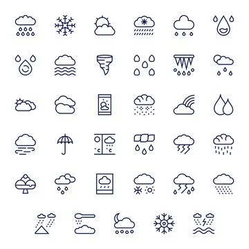 35 Pixel Aligned Regular Line Vector Icons designed for Precipitation Interfa 스톡 일러스트