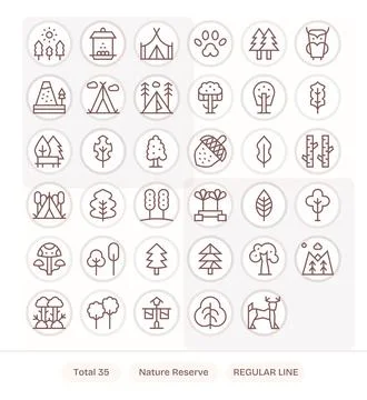 35 Pixel Aligned Vector Icons themed around Nature Reserve in 128x128 Regul.. Stock Illustration