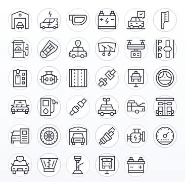 35 Pixel Optimized High Resolution Vector Icons for Car in elegant Regular .. Illustrazione stock