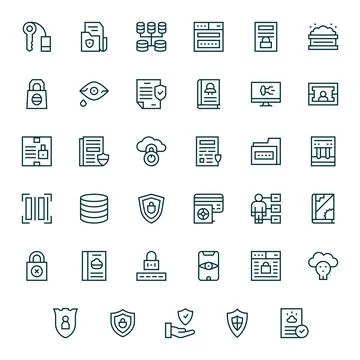 35 Pixel Optimized Regular Line Vector Icons from Data Security Collection Illustrazione stock