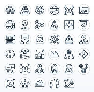 35 Pixel Optimized Regular Line Vector Icons designed for People Interface Illustrazione stock