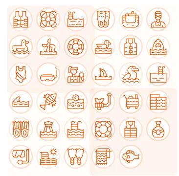 35 PIXEL Perfect High Resolution Vector Icons for Swimming in elegant Regul.. 스톡 일러스트