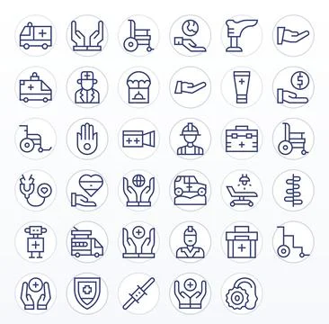 35 PIXEL Perfect Regular Line Vector Icons designed for Aid Interface 스톡 일러스트