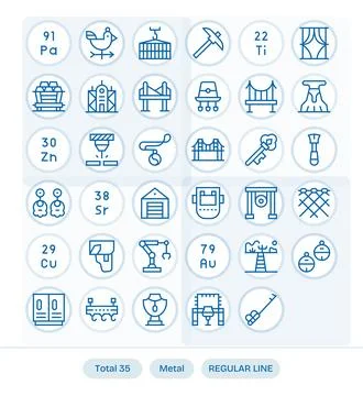 35 PIXEL Perfect Regular Line Vector Icons designed for Metal Interface Stock Illustration